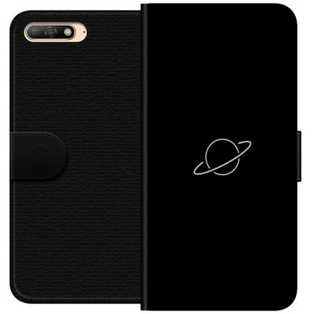 Kompatibel Tegnebogsetui til Huawei Y6 (2018) Saturnsymbol i mørke elegant rumdesign med planeter stjerner og mystisk følelse af universets skønhed