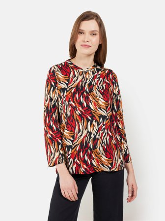 SIGNATURE - 3/4 Ærmet T-shirt - Rød Mix - Knaphul Detalje