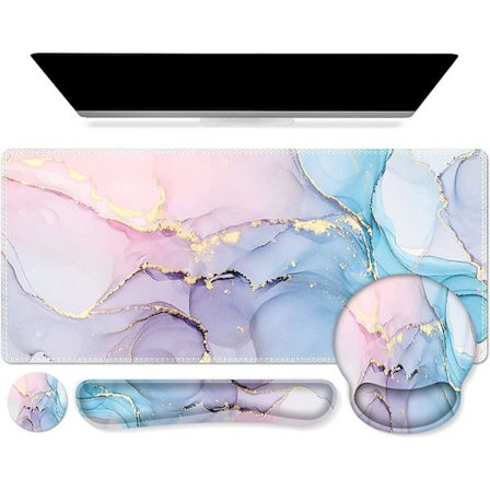 Skrivbordsunderlägg, spelmusmatta handledsstöd set, 4-i-1 XXL stor musmatta + handledsstöd för tangentbord + handledsstöd för mus + underläggsset med 