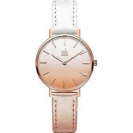 SK Ultra Tynn Minimalistisk Klokker for Kvinner Enkle To Hånds Dameklokke Lærreim
