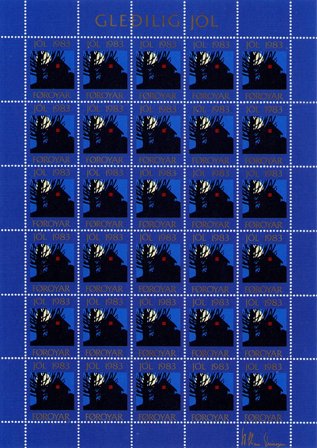 Færøerne - julmärkeark 1983 - Takket - Ubrugt eller foldet