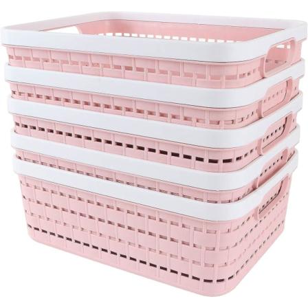 5-pack plastförvaringskorgar, bärbar plastförvaringslåda för kök, kontor, badrum, garderob - 29mm X 215mm X 135mm, Rosa, Pp Woven