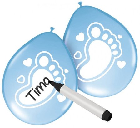 Skrivbara ballonger blå med små fötter 6-pack - Partyninja.se