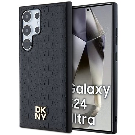 DKNY MagSafe-etui i lærmønster med metallogo for Samsung Galaxy S24 Ultra - svart