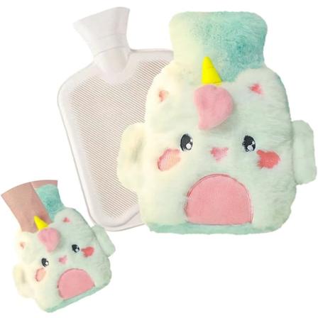 Plysch varmvattenflaska, ljusblå enhörning 500 ml Cartoon Fluffy H
