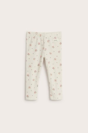 Newbie | Ribbestrikket leggings med blomster | Offwhite