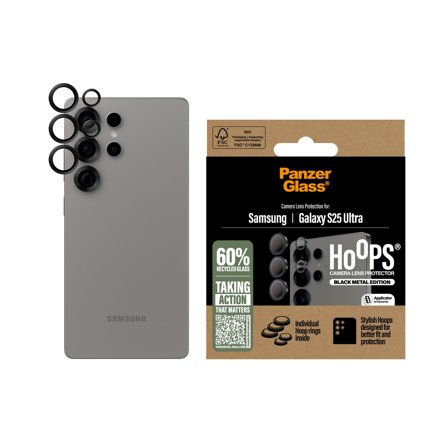 Panzer Hoops Black Camera Lens Protector Samsung Galaxy S25 Ultra PanzerGlass - High quality tempered glass screen protector