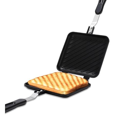 Grillet Sandwich Maker Brød Toast Morgenmad Maskine Hotdog Pan Non-Stick Aluminium Flip Køkken Værktøj