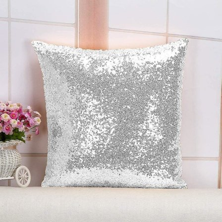 Sequin pudebetræk 24x24 tommer sølv pailletter dekorative pyntepuder covers pailletter pudebetræk puder pudebetræk sofa a nt pudebetræk kaste puder