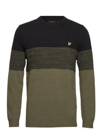 Chest Panel Knitted Jumper Strikkegenser M. Rund Krage Grønn Lyle & Scott