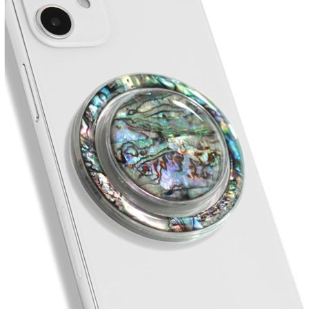 OnTheGrip Søt Naturlig Skjell Design Rund Form Sammenleggbar Mobiltelefon Grep Stativ Holder for Smarttelefon Nettbrett Mobiltelefontilbehør (Svart 