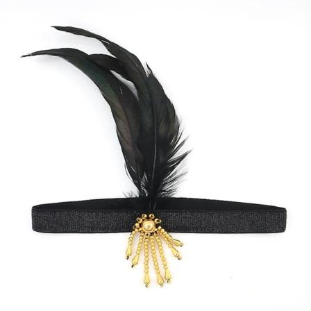 Hodeplagg fra 1920-tallet for kvinner, fjær, pannebånd fra 20-tallet, dekorativt pannebånd, vintage 1920-talls flapper hårtilbehør for damejenter gull