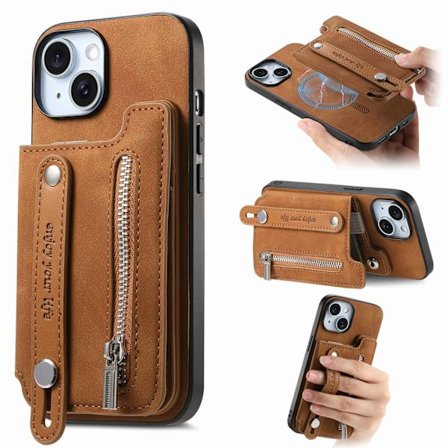 Fodral för Samsung S24 Ultra brun magnetisk flip korthållare med kortfack för förvaring