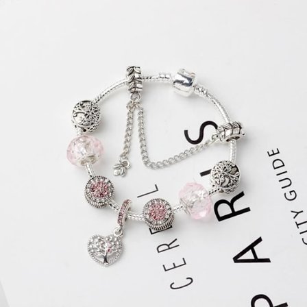 Pandora Dam 925/1000 Sterling Silver Livets Träd Smyckesberlock Armband Blå Kristall