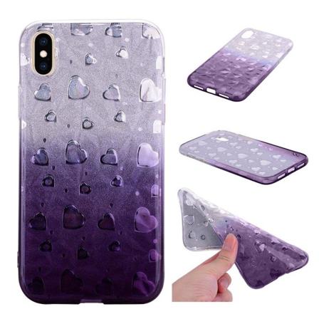 iPhone 9 Plus Metallinen Värikäs 3D kuviollinen Pehmeä Muovinen Takasuoja Kuori Sydämillä - Tumman Violetti Purple