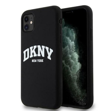 DKNY MagSafe-fodral i flytande silikon med vit tryckt logotyp för iPhone 11/Xr - Svart