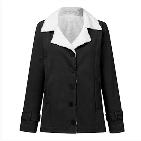 Vinterjakker til kvinder, fleeceforet kort frakke med knaplukning, hoftelang