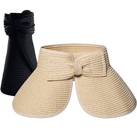 2X Halm Strand Solhatt for Kvinner med Bred Bremskjerm Solbon