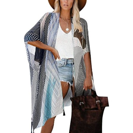 Kvinnors Beach Cover Up Baddräkt Kimono med bohemiskt print, lös Casual