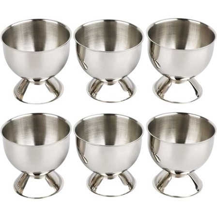 Sett med 6 eggkopper i rustfritt stål for kokte egg