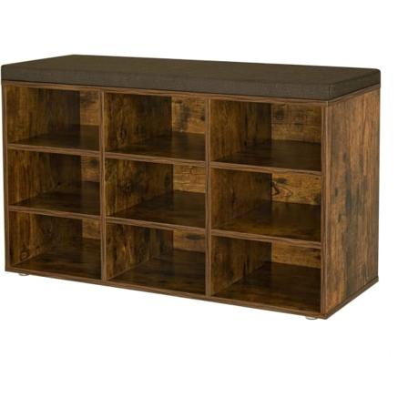 VASAGLE Skobänk, Förvaringsbänk med vadderad sits, 30,3 x 78,5 x 48 cm, Rustikbrun