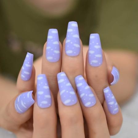 Coolnail blank hvid marmor sky ballerina kiste falsk negle gradient Langt tryk på ballet Falske negle Genanvendelige slidtips