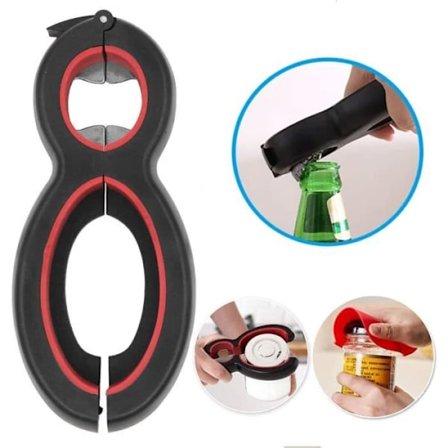 Multifunksjonell 6-i-1 flaskeåpner med klemme og sklisikkert håndtak for eldre og kvinner.