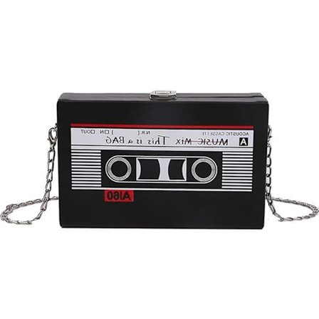 Kassettveske Retro Skulderveske Dameveske Kassett Skulderveske Diskotek Party Dekorasjon 80-talls 90-talls Musikk Håndvesker for Kvinner Jenter, Svart