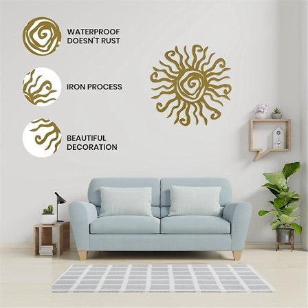 Sol Metallveggkunst Utendørs Dekor - 11,8 Tommer Rustfri Vegg Skulptur Perfekt For Hage Gull (FMY)