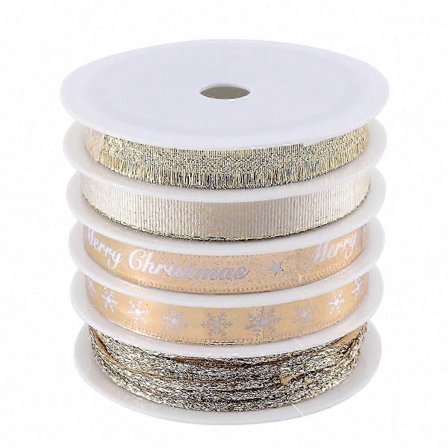 5 Rullaa 25m Joulunauhaa Joululahjojen Paketointiin Koristeellinen DIY Askartelunauha (Kultainen)
