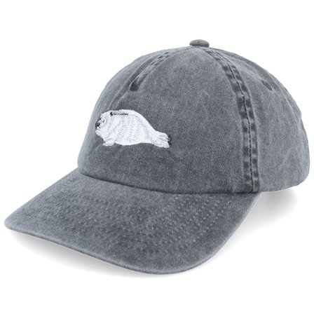 Wild Spirit - Cute Seal Embroidery Washed Black Dad Cap Unconstructed Black Cap - @ Hatstore