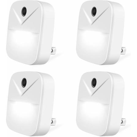 Smart Ljus Plug-in Nattlampa, 4 Pack Auto På/Av Vägglampor för Hallar, Sovrum, Badrum, Kök, Trappor (Vitt Ljus)
