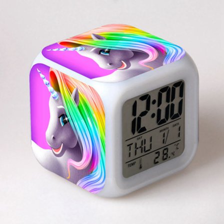 Enhjørning Digital Vekkerklokke for Jenter (1), Glødende Natt LED LC