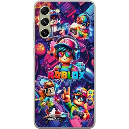 Kompatibelt Mobilskal till Samsung Samsung Galaxy S21 FE 5G Färgstark Roblox-spelgrupp med hörlurar, kontroller och neonfärger perfekt för barn oc