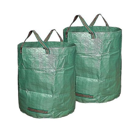 Pakke med 2 ekstra stærke sammenklappelige selvstående haveaffaldsposer til græs, blade og haveaffald i grøn