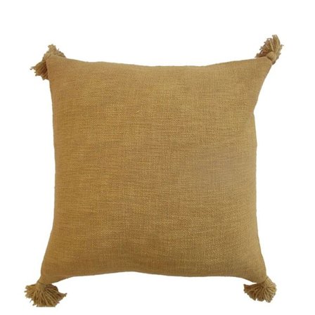 Sennep polyesterpude 45x45 cm med pomponer