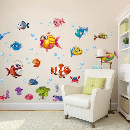 Cartoon Underwater World Wall Stickers for Kids Children's Room Bedroom Decoration Removable Waterproof Wallpapers