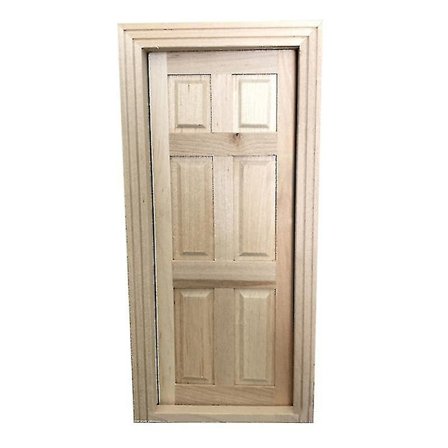 DIY Miniatyr Dør i Massivt Tre, Hvit Blank Med Linjer, Til Minihusdekorasjon