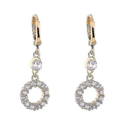 1 par dameøreringe Hængende hvide zirkon runde øreringe