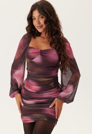 BUBBLEROOM-Ruched Mesh Mini Dress-XL