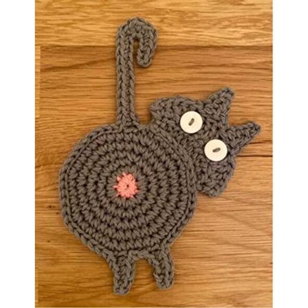 3 kpl Kissan Takapuoli Lasinalunen, Hauska Kissan Takapuoli Virkattu Juomalasinalunen, Käsintehty Virkattu Mukilasinalunen, Uutuuslahjoja Kissan 