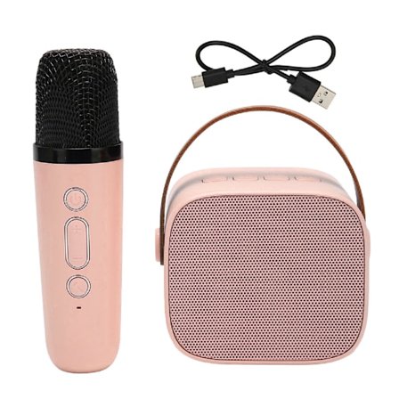 Mini Karaoke Maskine Sæt Understøtter Bluetooth AUX USB Hukommelseskort Bærbar Bluetooth Højttaler med Trådløs Mikrofon Pink