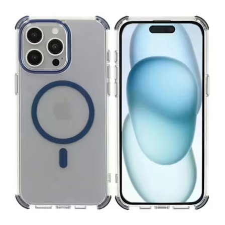 Rvelon Four-corner anti-falling magnetic suction Case For iPhone 15 Pro Blue