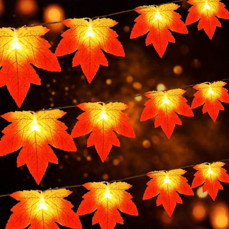 Ljuskedja med lönnlöv, 3M 20 LED lönnlöv ljusslinga, batteridriven IP65 vattentät ljusslinga, för Thanksgiving jul, varmvit