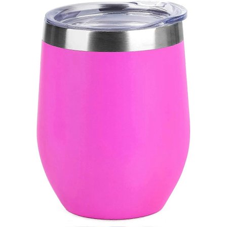 Vakuumisoleret Vintumbler med Låg (Magenta), Stilkløs Rustfrit Stål Isoleret Vinglas 35 cl, Dobbeltvægget Holdbar Kaffekrus, til Champagne, C