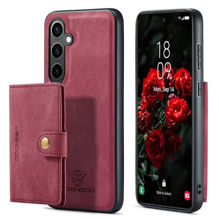 Läderplånbok med magnetiskt hållare för Galaxy S24 Plus