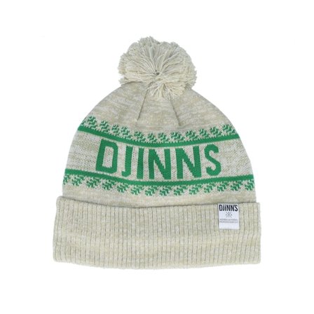 Djinns - Bubble Beanie Winter Jacquard Sand/Green Pom Pom Beige Beanie - @ Hatstore