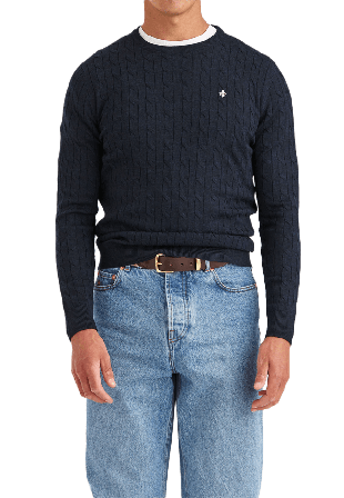 Morris Merino Cable Oneck Tröjor Herr Blå M