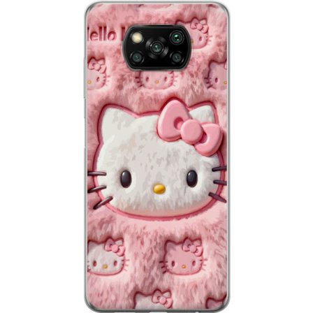 Yhteensopiva Puhelinkuori Xiaomi Poco X3 NFC Hello Kitty vaaleanpunainen pörröinen tausta, jossa on ikoninen kasvot ja kawaii-esteettisyys