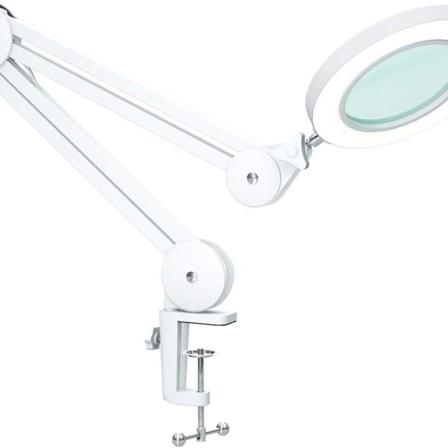 Forstørrelseslampe - forstørrelsesglas med 5 dioptrier lys - med klemme, svingarm, dæmpbar KLB